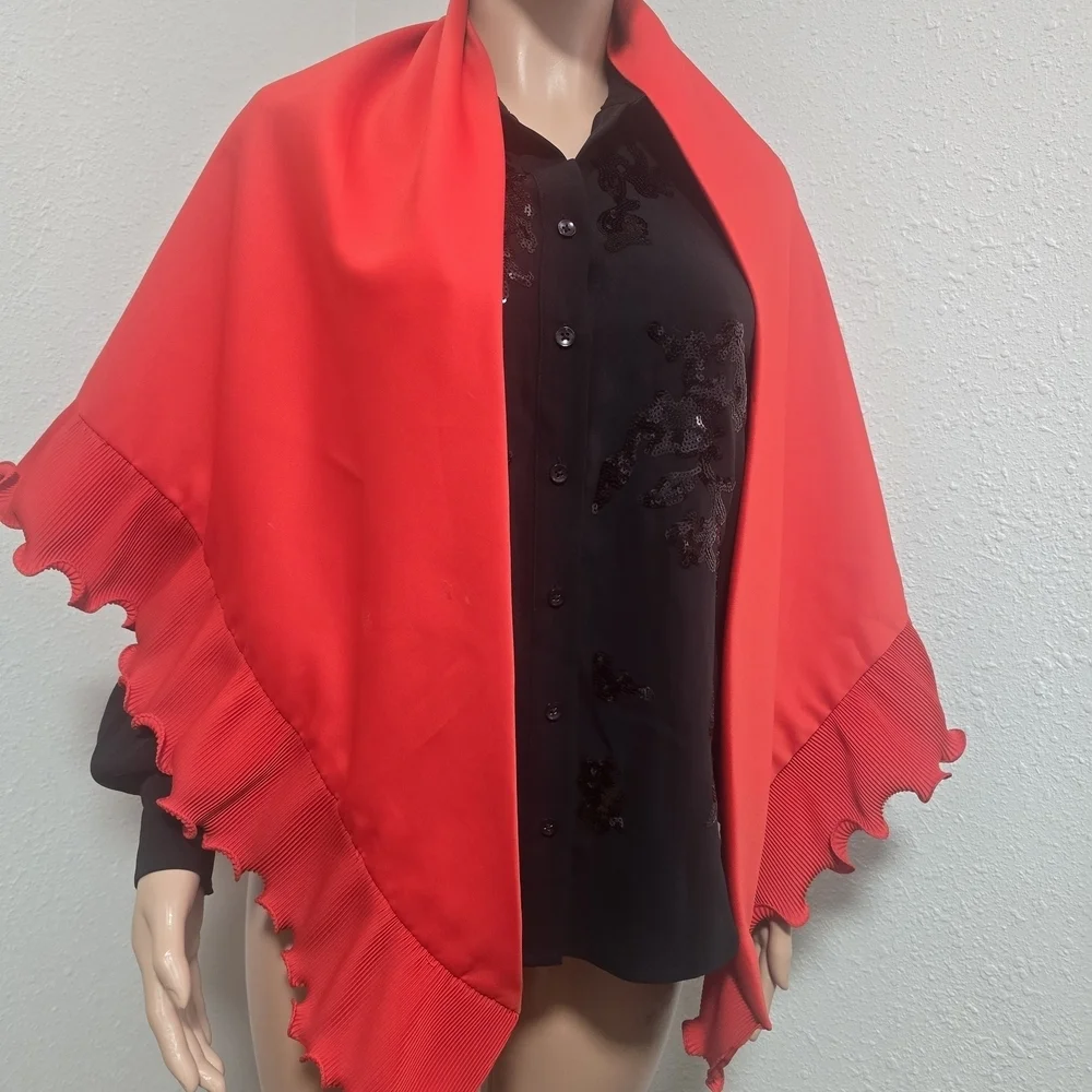 Saks Fifth Avenue Scarlet Red Scarf with Ruffled Edges